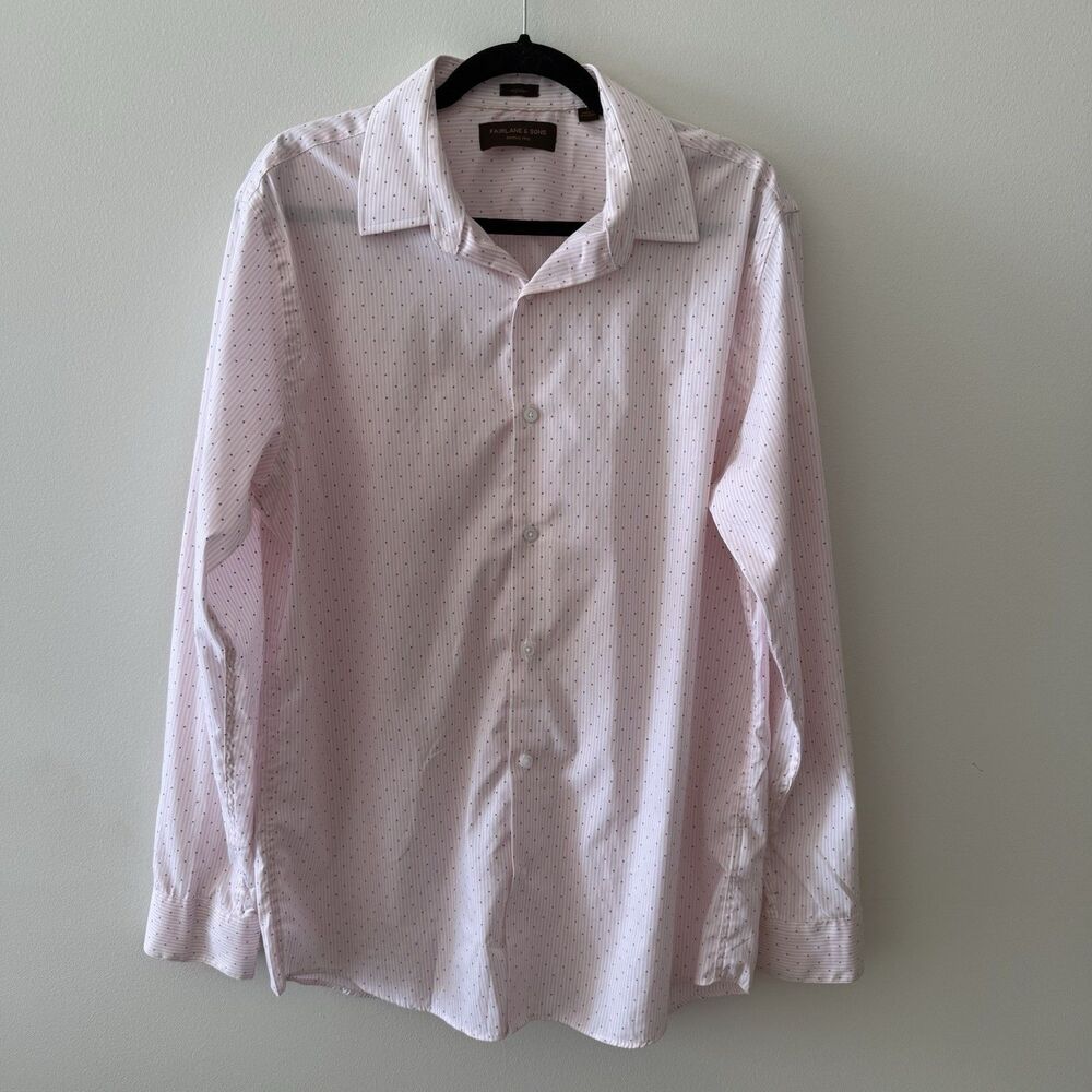 Fairlane & Sons Men's Large Pink White Vertical Stripe Dotted Dress Shirt L